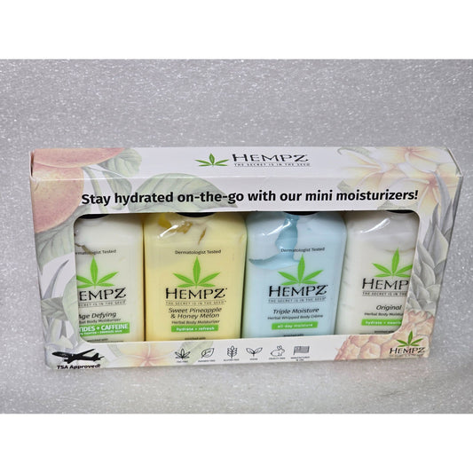 Hempz Mini Body Moisturizer Gift Set 4pc Travel Size TSA Approved Herbal Lotion