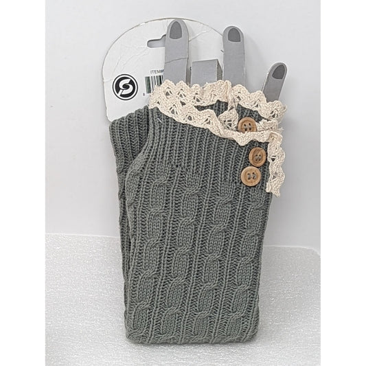 Fingerless Arm Warmers Grey & Cream w/Buttons Women's