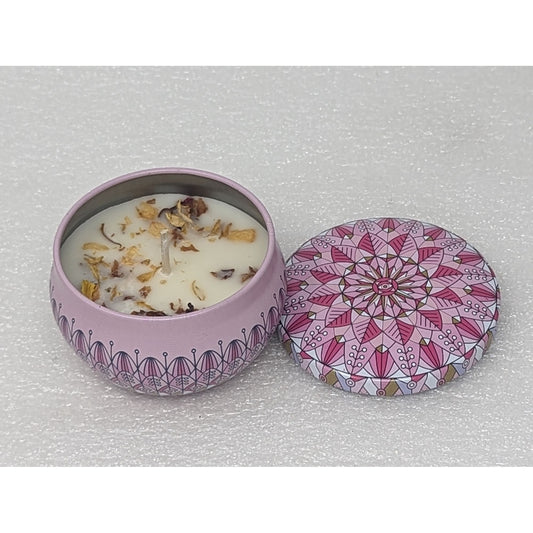 Scented Candle in Small Pink Metal Tin