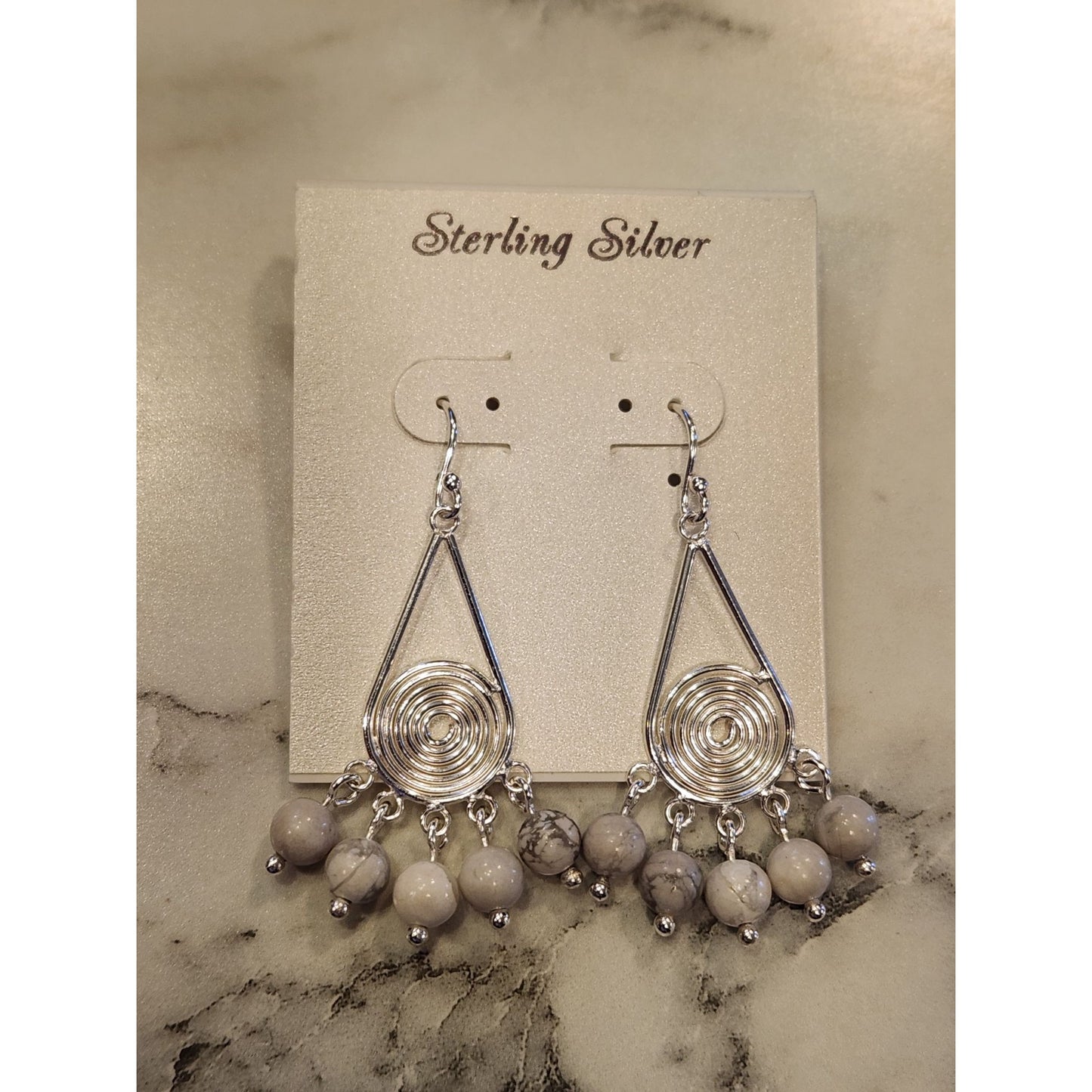 Sterling Silver Spiral Drop Earrings With Marble Beads