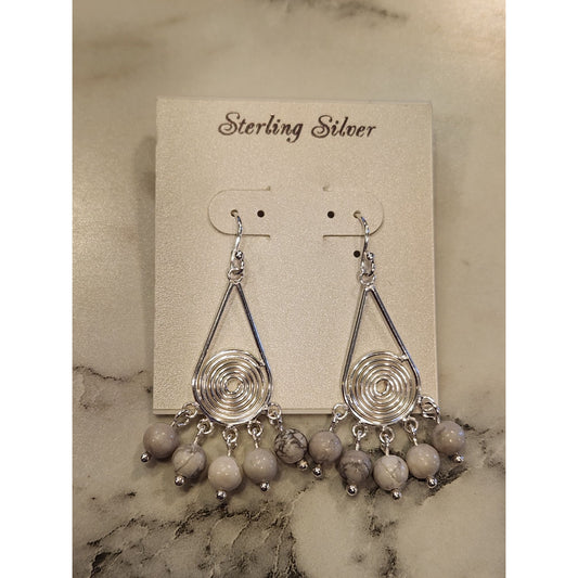 Sterling Silver Spiral Drop Earrings With Marble Beads