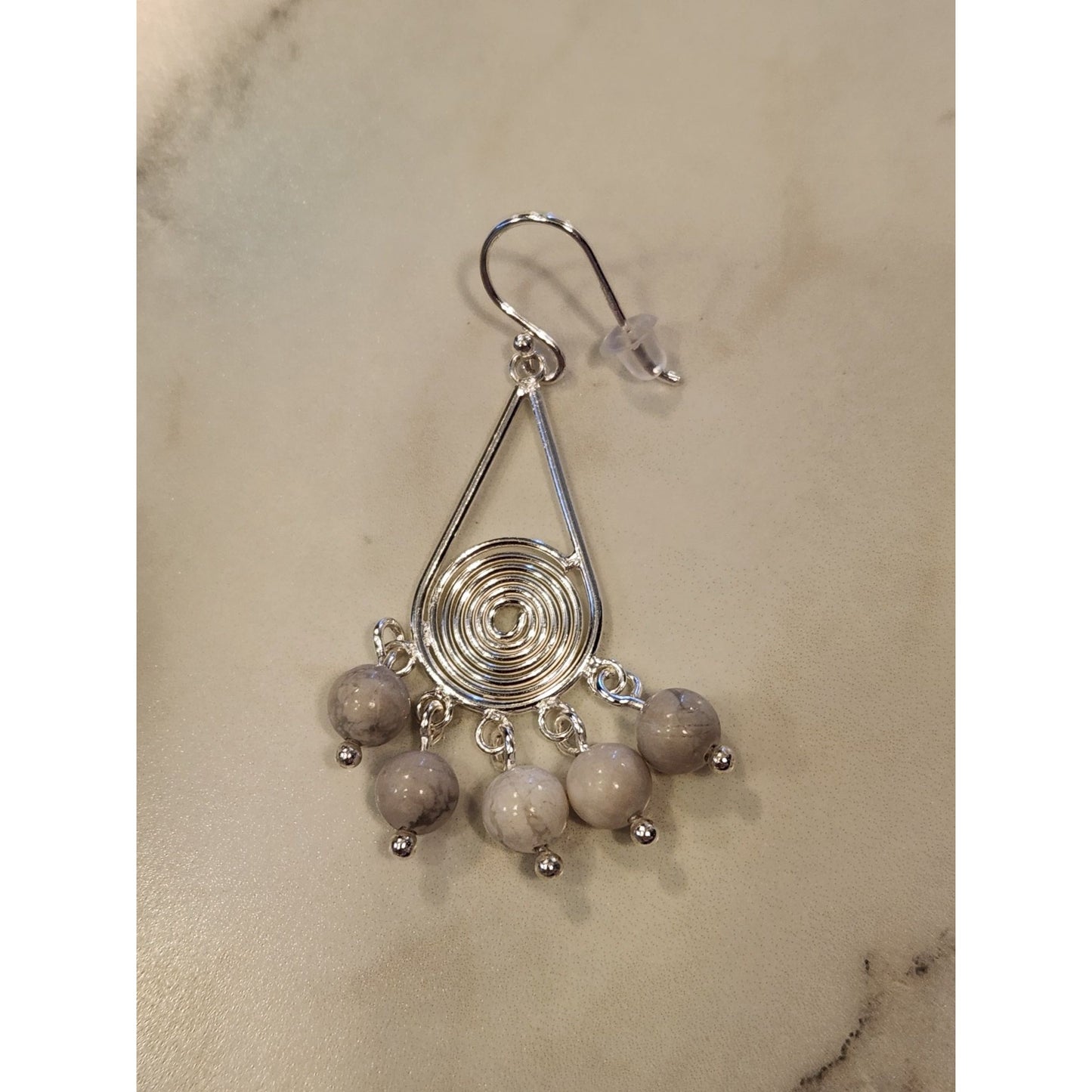 Sterling Silver Spiral Drop Earrings With Marble Beads