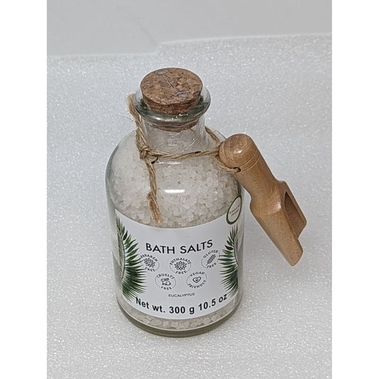 Eucalyptus Bath Salts with Wooden Scoop and Glass Jar