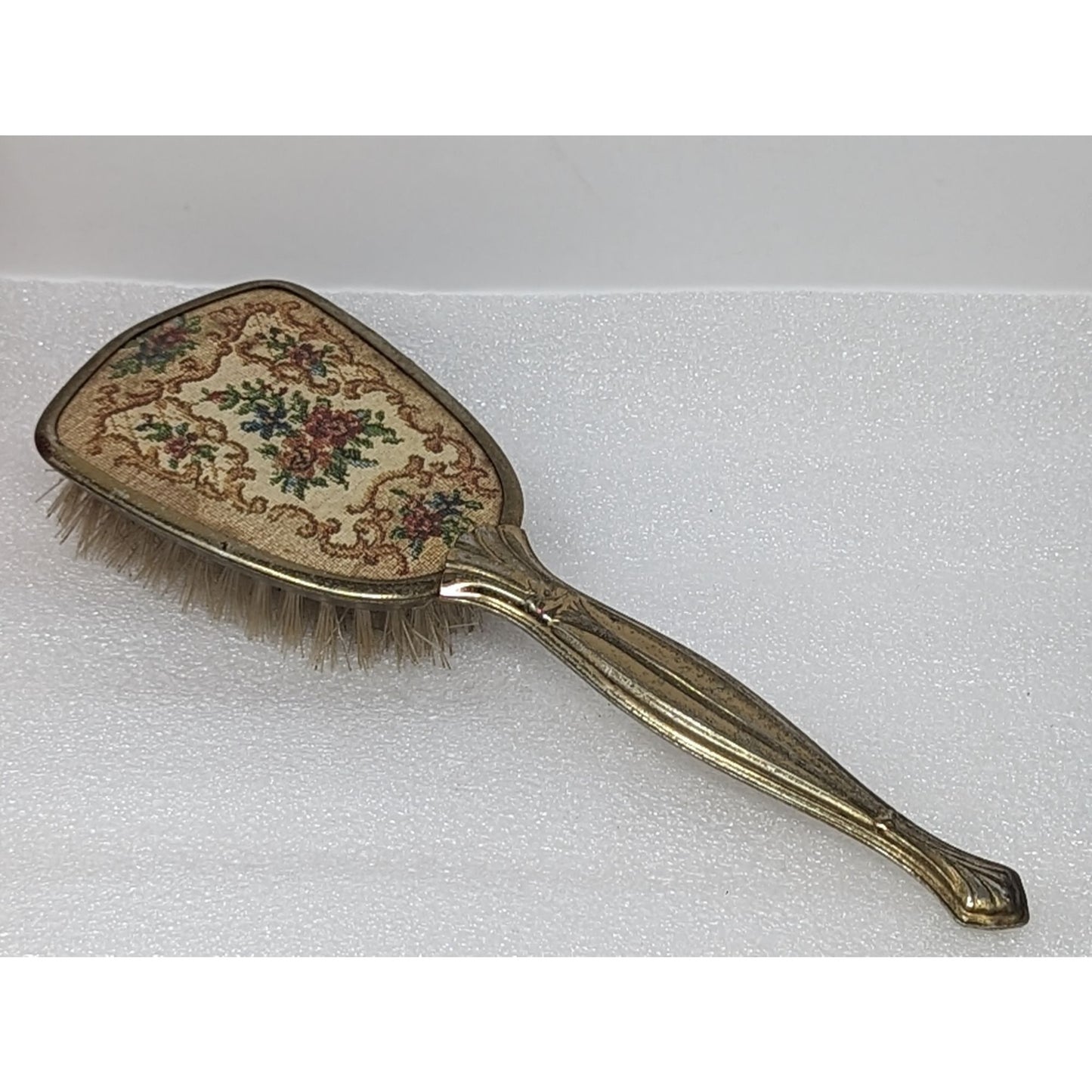 Vintage Vanity Hair Brush Gold Tone with Flowers