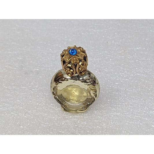 Vintage Miniature Perfume Bottle Gold Tone With Blue Rhinestone