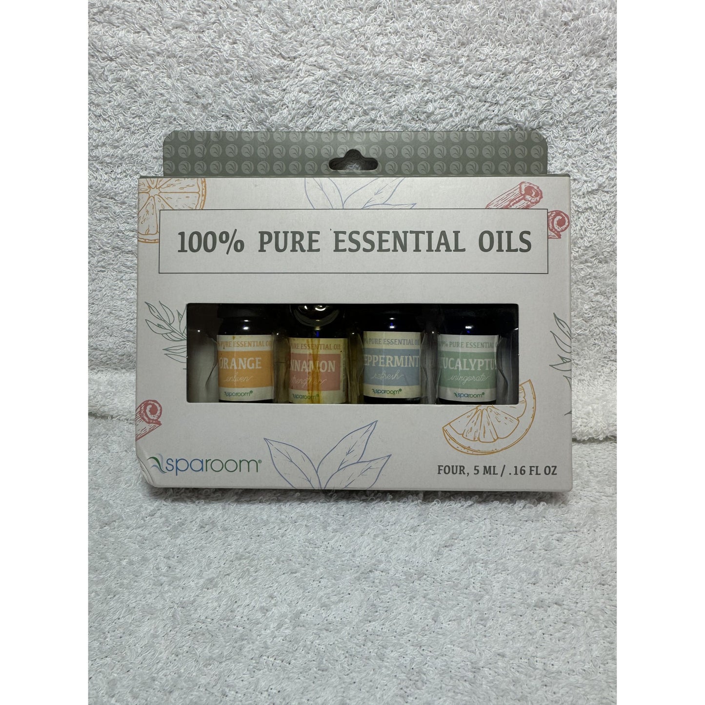 Sparoom 100% Pure Essential Oils 4-Pack: Orange Cinnamon Peppermint Eucalyptus