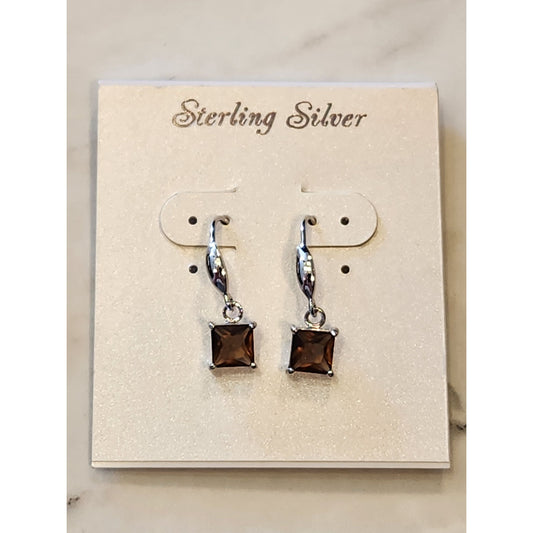 Sterling Silver Dangling Brown Gemstone Earrings