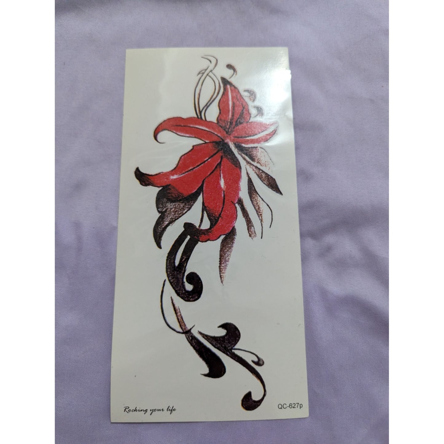 Elegant Red Lily Temporary Tattoo - Floral Body Art Design (QC-627p)