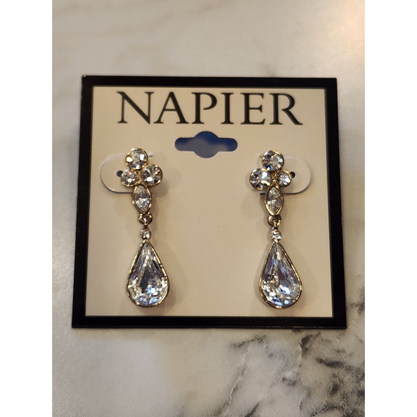 Napier Gold-Tone Drop Earrings With Clear Crystals For Women