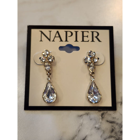 Napier Gold-Tone Drop Earrings With Clear Crystals For Women