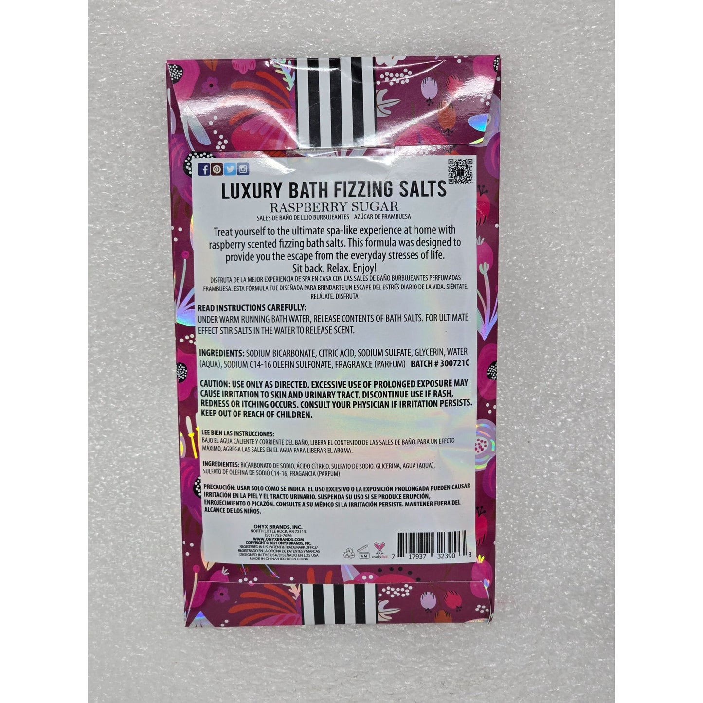 Onyx Bathhouse Raspberry Sugar Luxury Bath Fizzing Salts  2.5 Oz  70 g