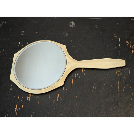Vintage Fuller Brush Co Hand Mirror Beveled Glass Ivory Colored Made in USA MCM