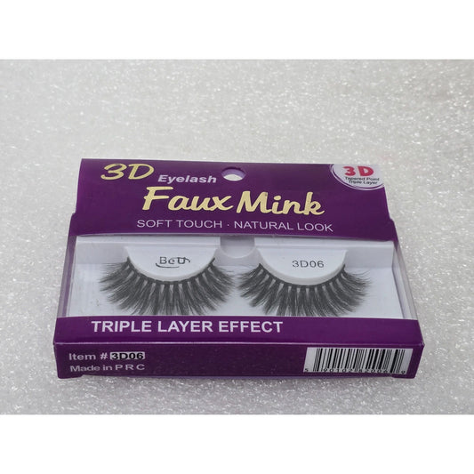 BeU 3D Faux Mink Eyelashes 3D06 Soft Touch Natural Look Triple Layer Effect
