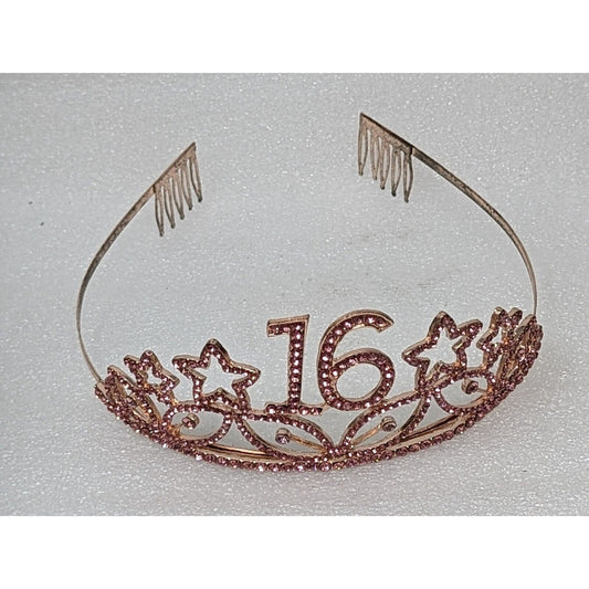 Sweet 16 Birthday Tiara Headband Pink Rhinestone