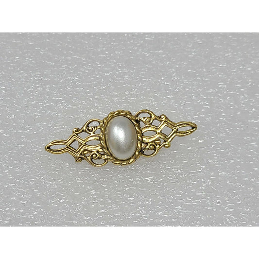 Vintage Gold Tone Brooch W/ Faux Pearl Cabochon