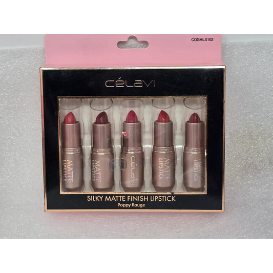 Célavi Silky Matte Finish Lipstick Set Poppy Rouge 5 Shades Long-Lasting