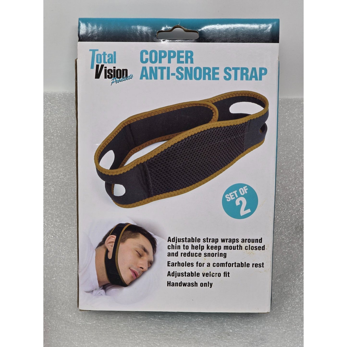 Copper Anti-Snore Strap Total Vision Set Of 2 Adjustable Velcro Fit Breathable