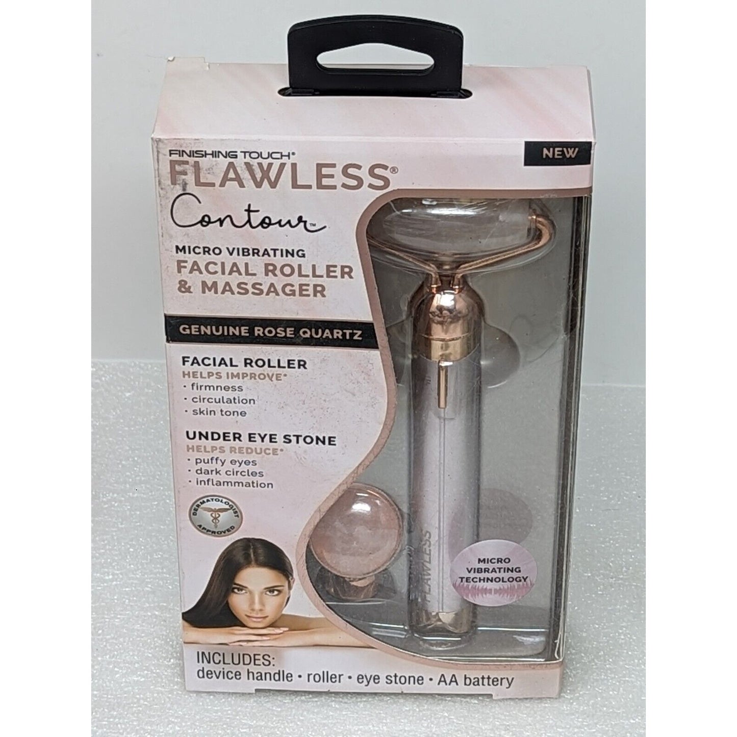 Finishing Touch Flawless Contour Vibrating Facial Roller & Massager Rose Quartz