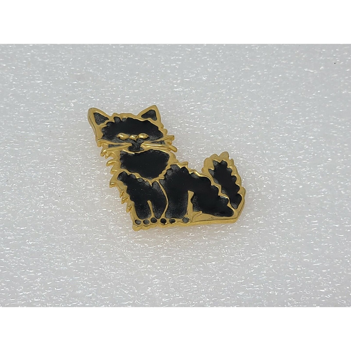 Vintage Black & Gold Tone Cat Brooch Pin