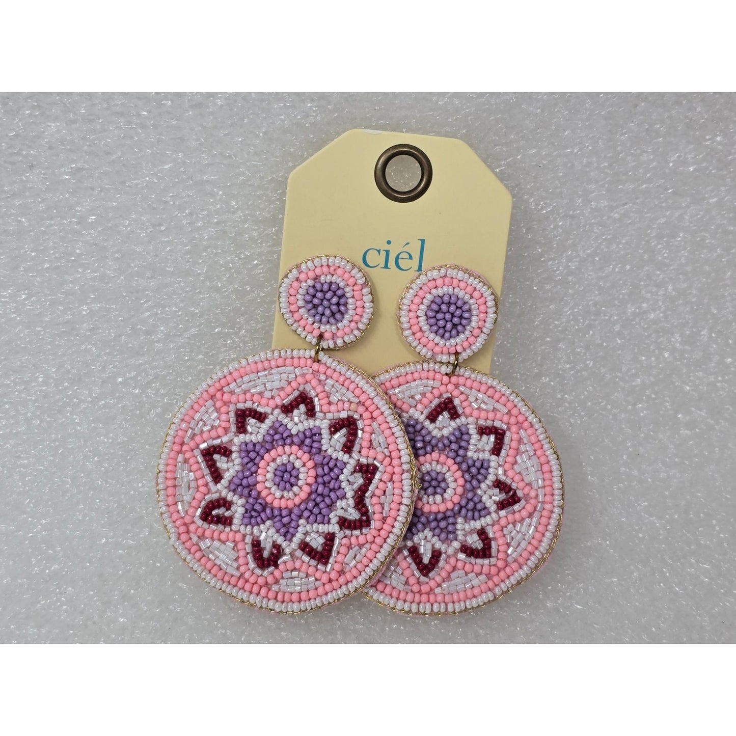 Pink & Purple Beaded Round Statement Earrings By Ciel