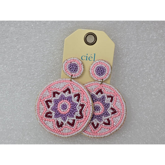 Pink & Purple Beaded Round Statement Earrings By Ciel
