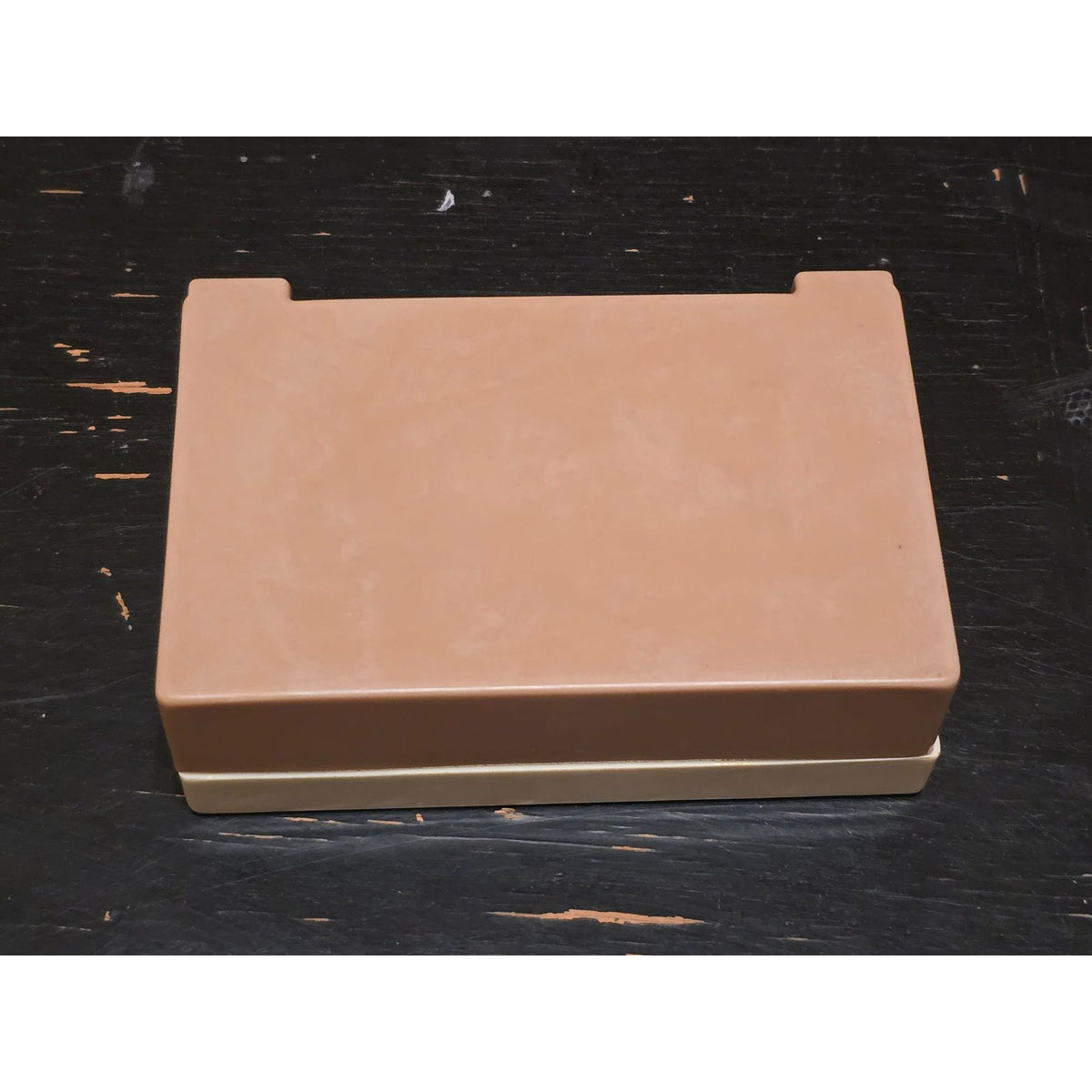 Vintage Ivory Plastic Trinket Box Raised Cameo Lid Hinged Vanity Storage Case