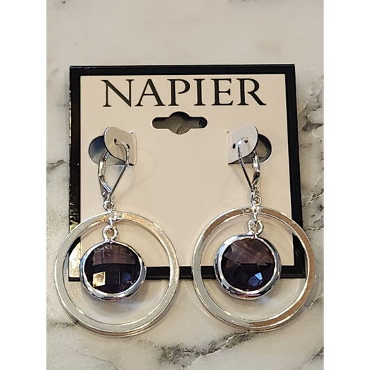 Napier Silver-Tone Double Hoop Earrings With Stone Accents