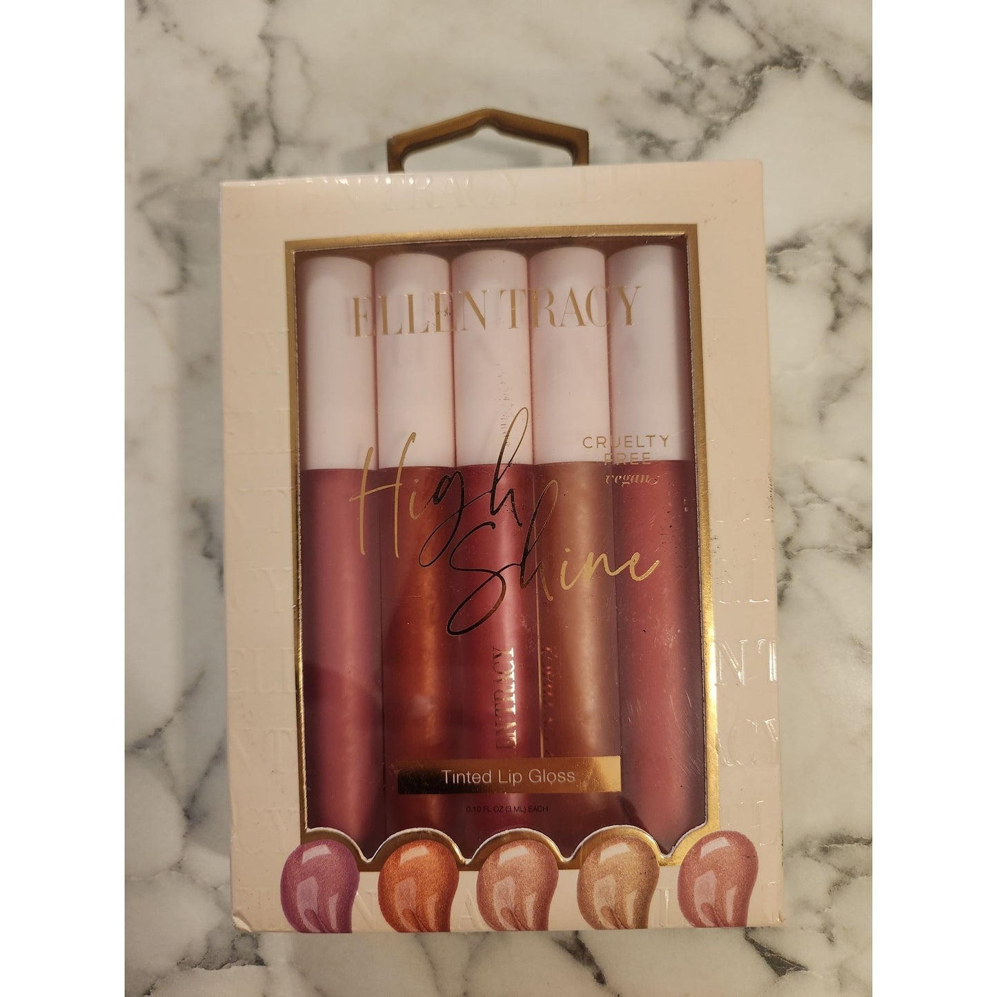 Ellen Tracy High Shine Tinted Lip Gloss Set of 5 Cruelty-Free & Long-Lasting