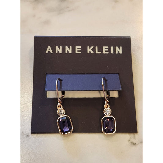 Anne Klein Gold-Tone Drop Earrings With Purple & Clear Crystals