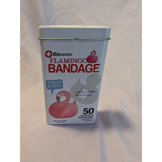 Bioswiss Flamingo Design Adhesive Bandages 50 Ct Sterile Tin Case