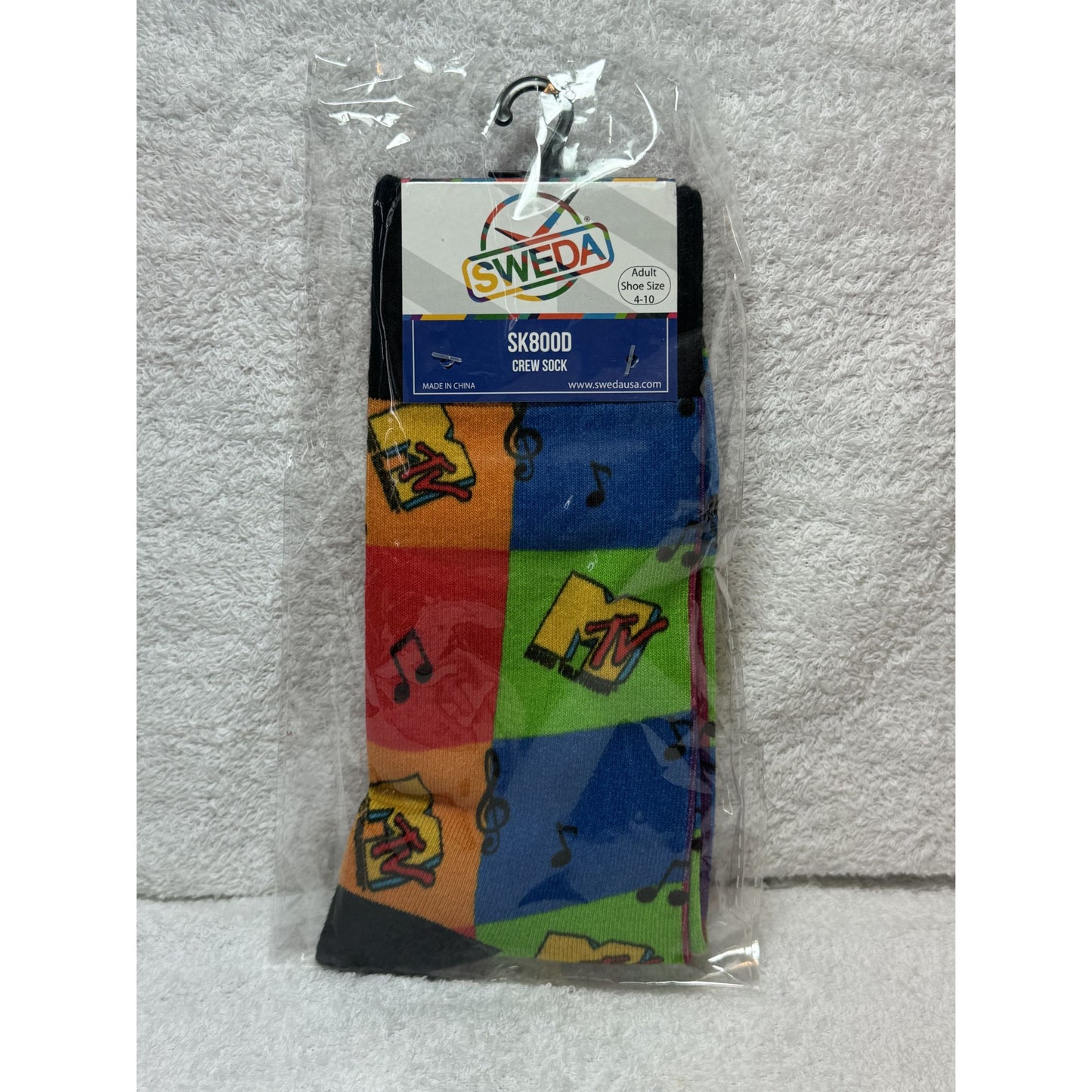 Sweda Adult Crew Socks Size 4-10 MTV Pattern Music Notes Colorful Novelty