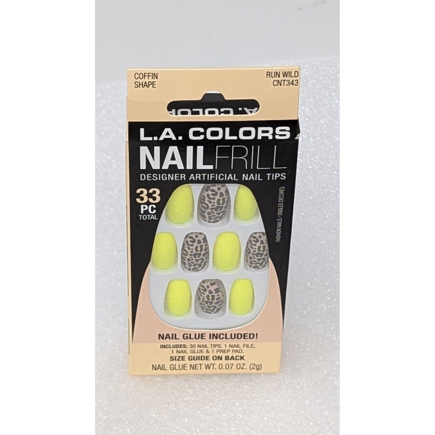 L.A. Colors Nail Frill Designer Artificial Nail Tips Coffin Shape Run Wild 33 Pc