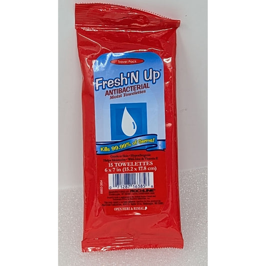 Fresh'N Up Antibacterial Moist Towelettes Travel Pack 15 Count
