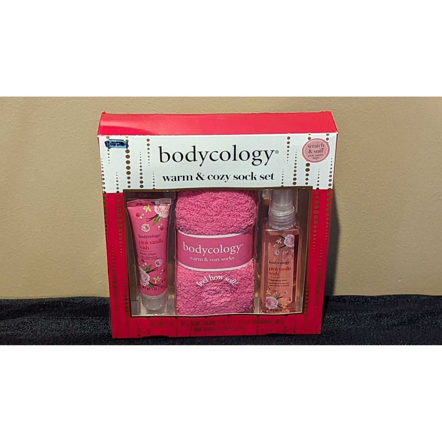 Bodycology Warm & Cozy Sock Set With Lotion & Fragrance Mist Pink Vanilla Wish