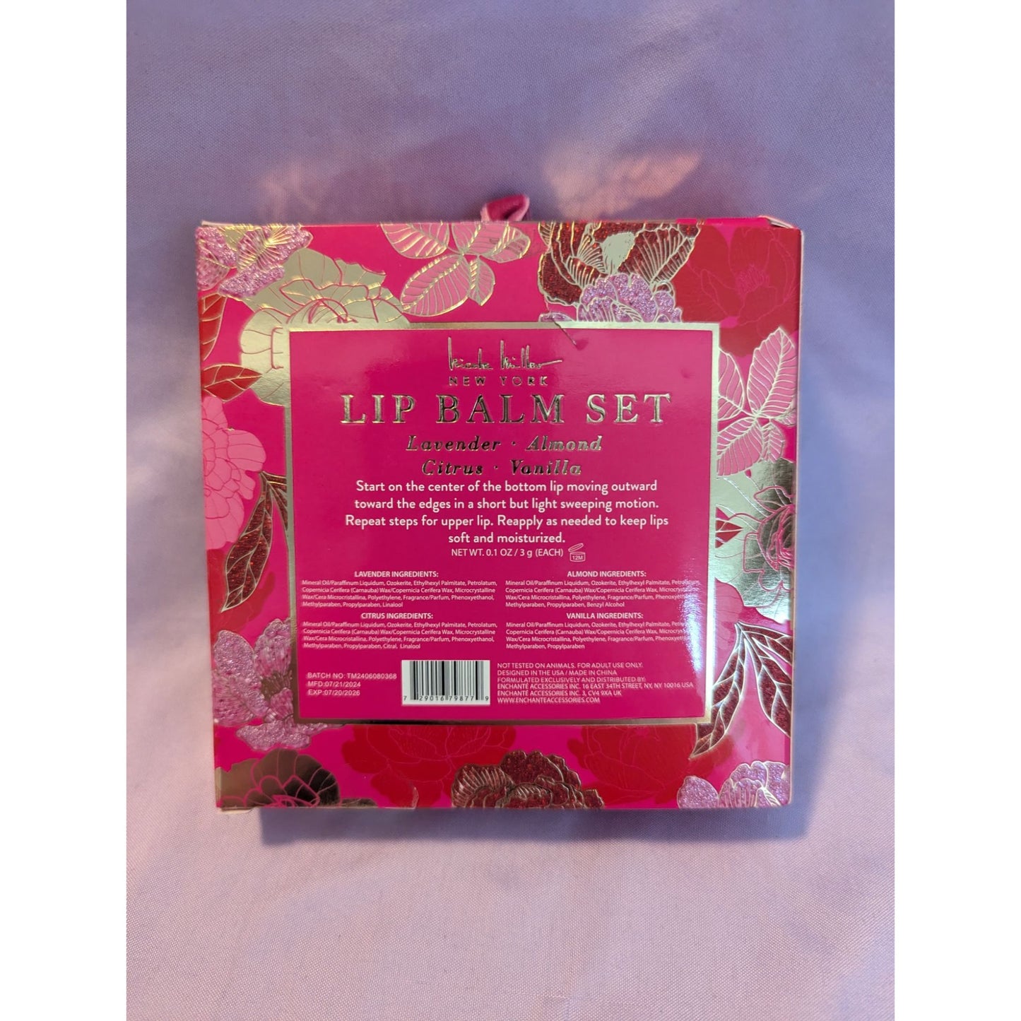 Nicole Miller New York Lip Balm Set 4-Pack Lavender Almond Citrus Vanilla