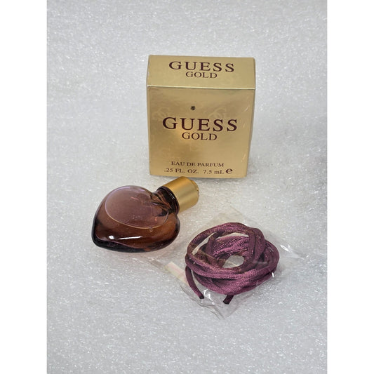 Guess Gold Eau De Parfum Mini 0.25 Oz Heart Bottle With Purple Lace Cord In Box