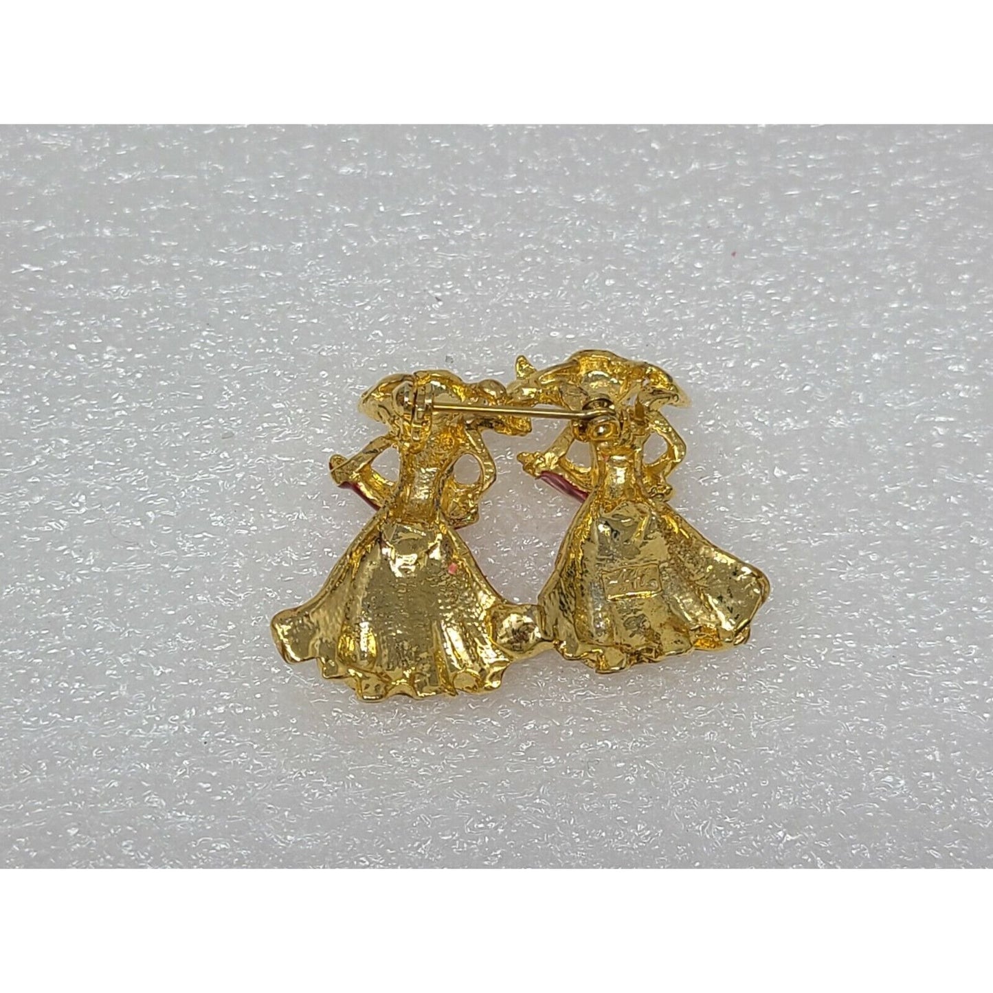 Vintage Signed AAI Christmas Angels Singing Gold Tone Glitter Pin Brooch