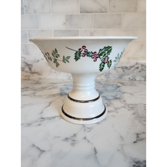 Bath & Body Works Holiday Christmas Holly Pedestal Candle Holder Candy Dish