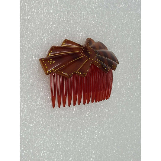 VINTAGE BROWN & RED CELLULOID HAIR BARRETTE COMB BY MAURITIUS