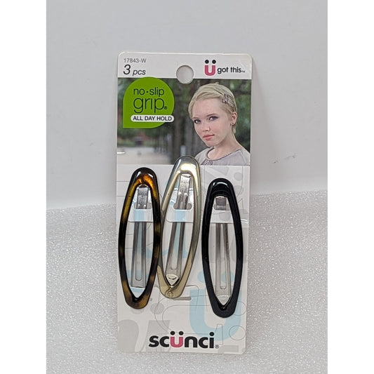 Scunci No Slip Grip All Day Hold Hair Barrettes 3" 3 Pack 17843