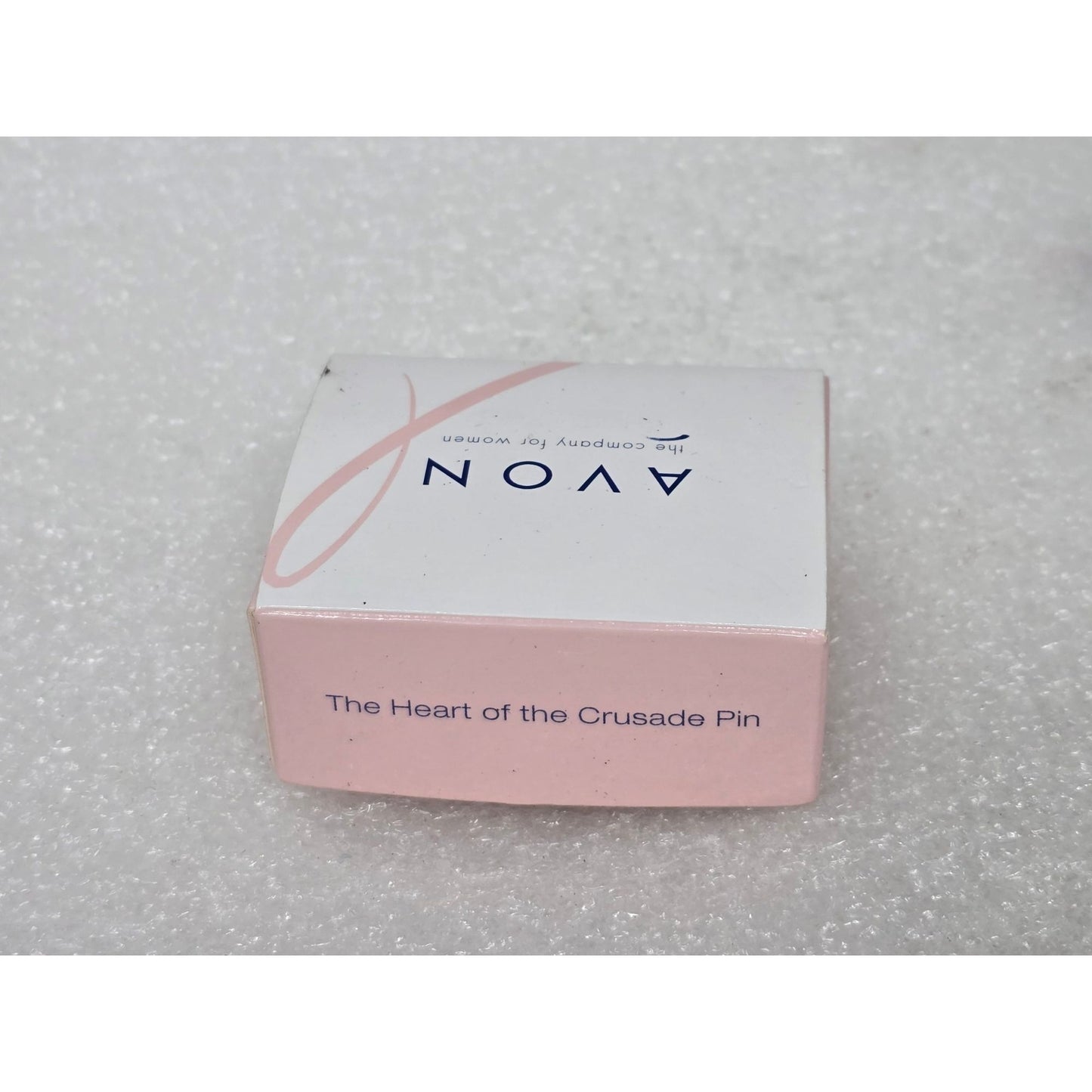 Avon Breast Cancer The Heart of The Crusade Gold Tone & Pink Ribbon Pin With Box