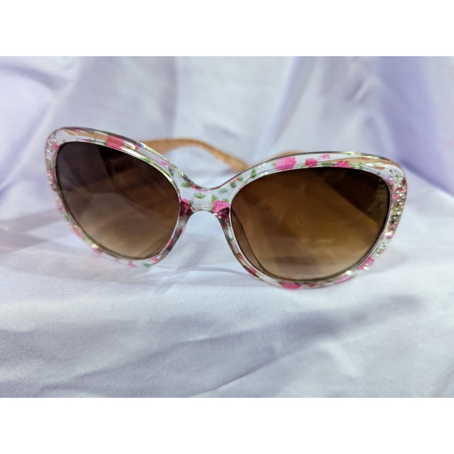 Floral Oversized UV Protection Sunglasses With Brown Gradient Lenses