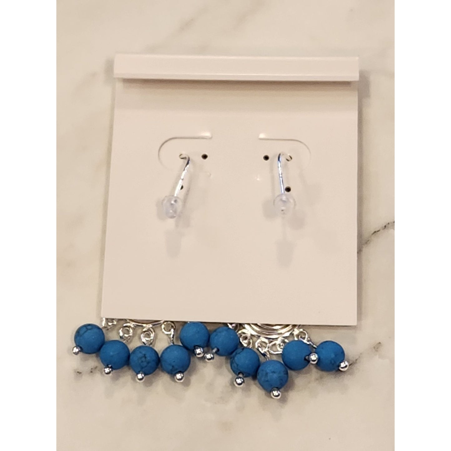 Sterling Silver Spiral Drop Earrings With Blue Beads