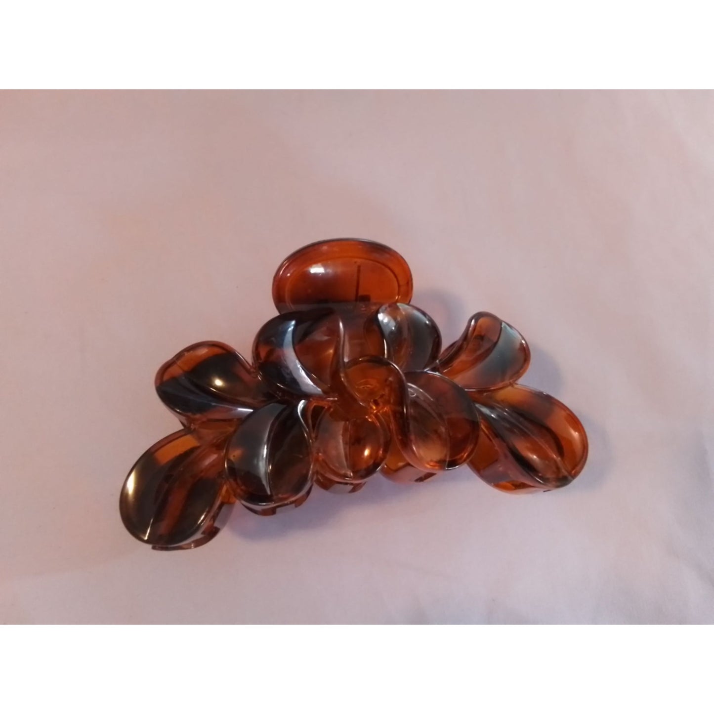 Large Amber Plastic Hair Claw Clip With Floral Design for Thick Hair