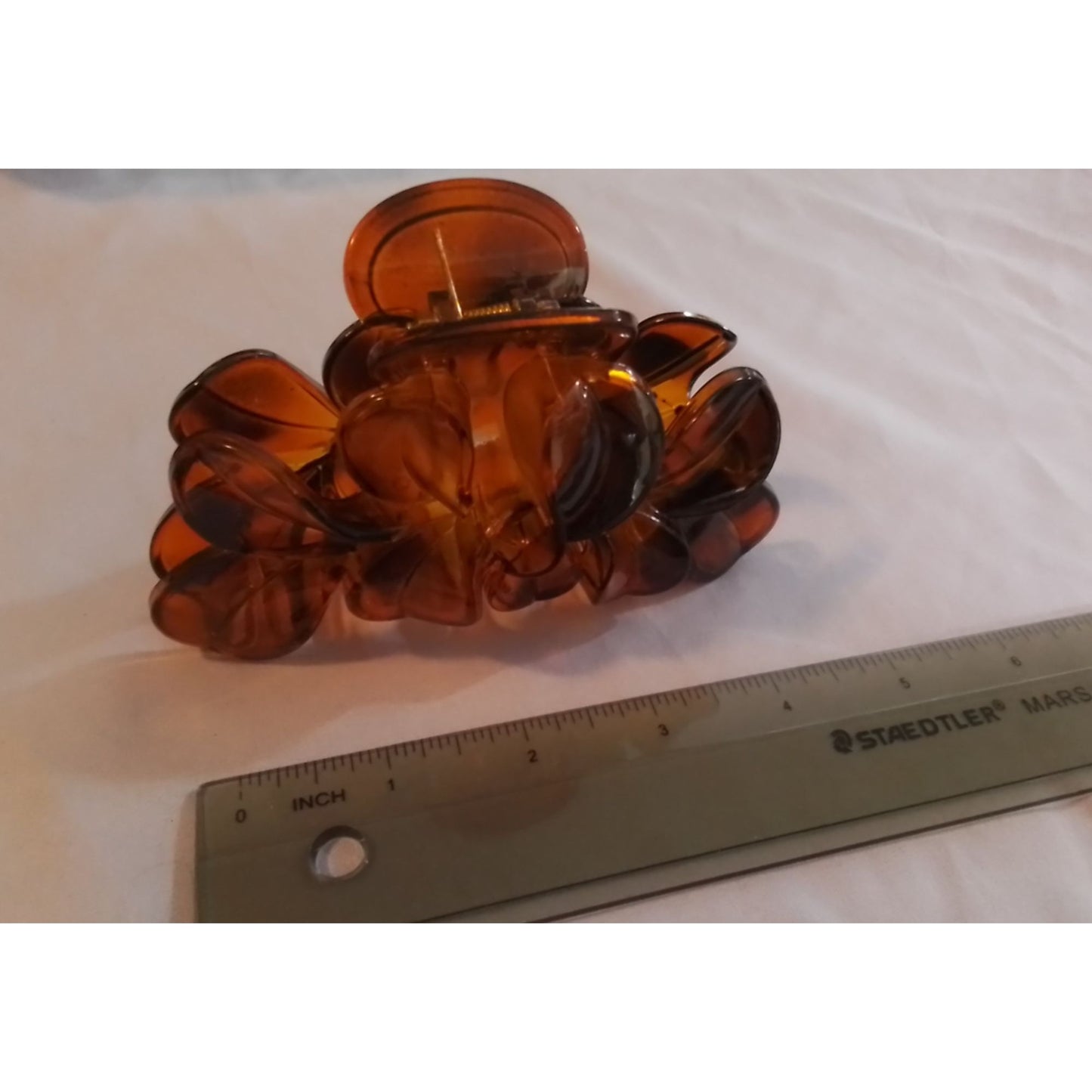 Large Amber Plastic Hair Claw Clip With Floral Design for Thick Hair