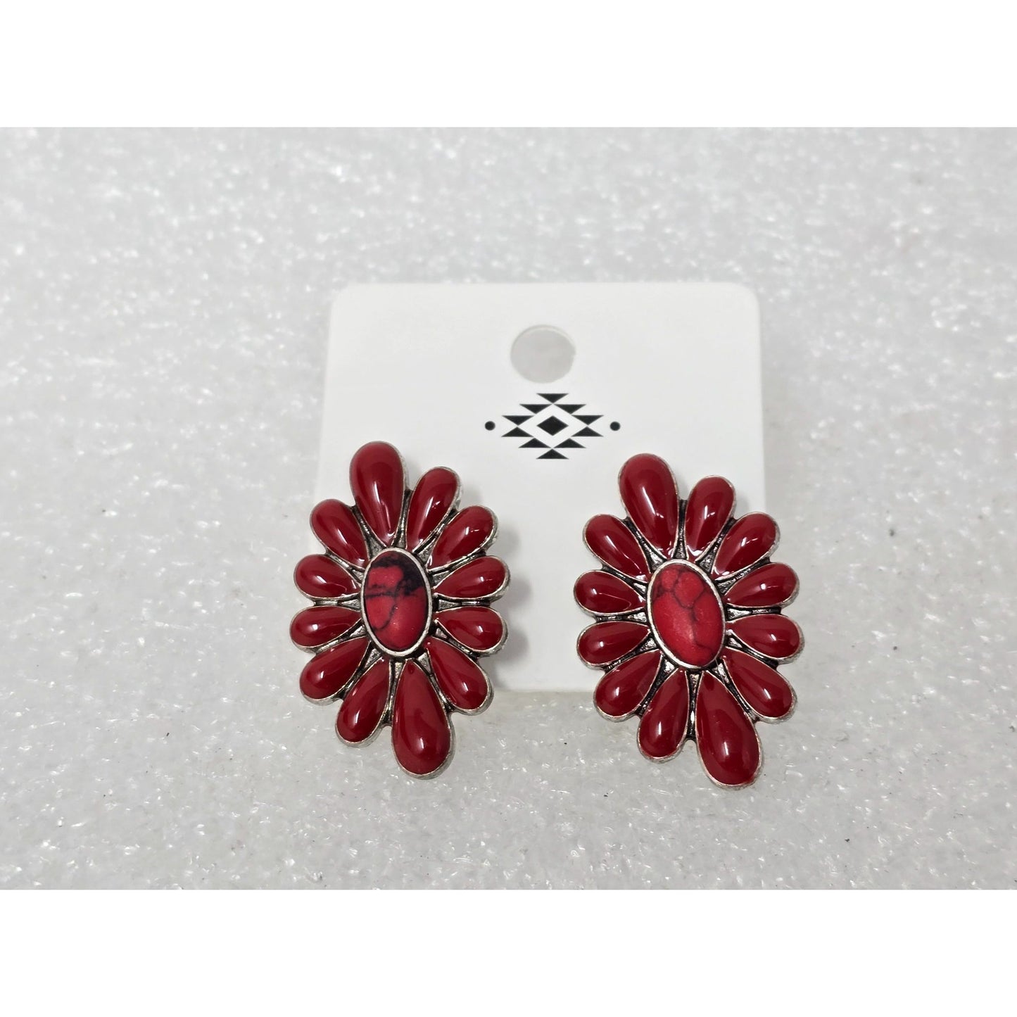 Southwestern Style Red Faux Stone Earrings With Silver Tone Accents
