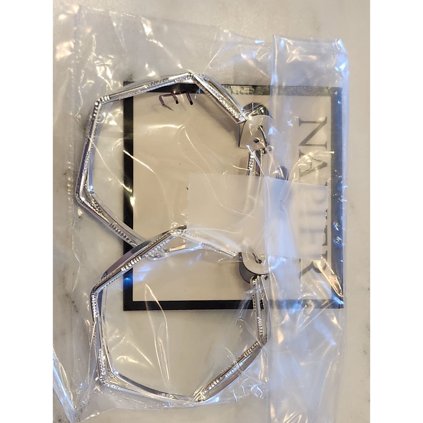 Napier Silver-Tone Geometric Hexagon Hoop Earrings