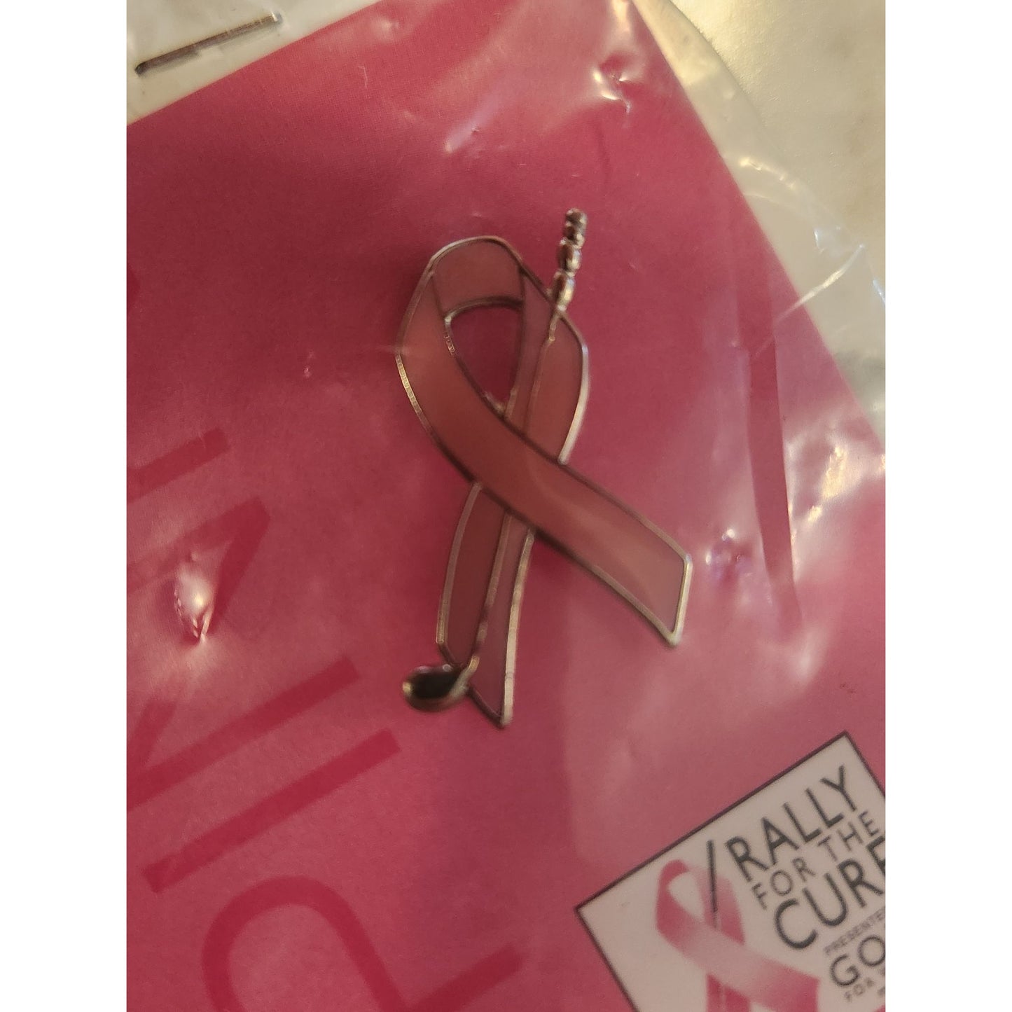 Rally For The Cure Pink Ribbon Golf Pin For Breast Cancer Awareness