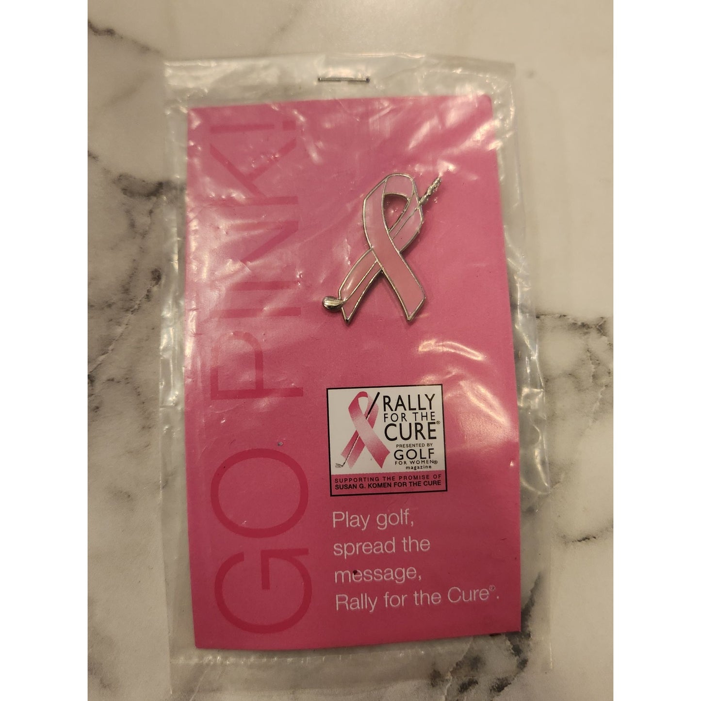 Rally For The Cure Pink Ribbon Golf Pin For Breast Cancer Awareness