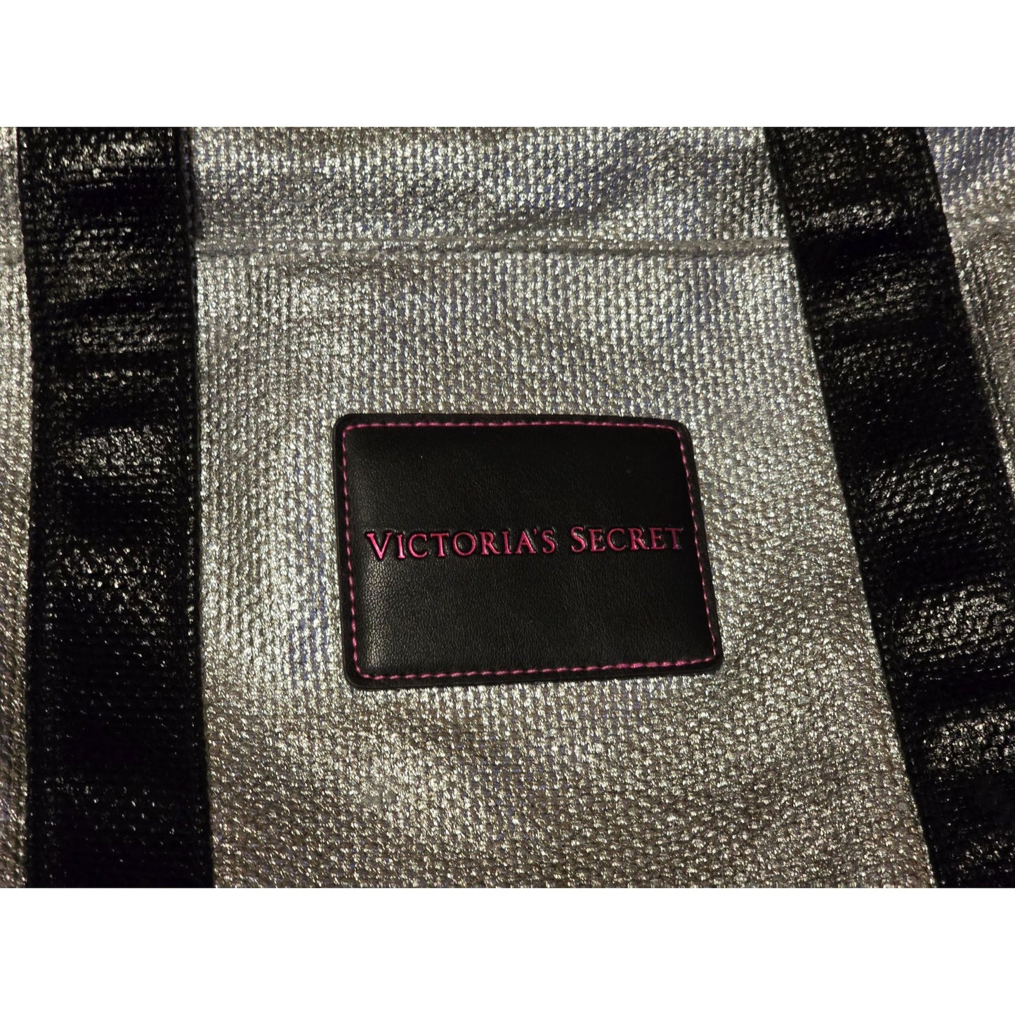 Victoria's Secret Metallic Silver Black Weekender Duffel Travel Bag Large